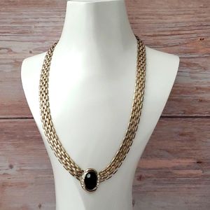 Vintage Silver Multi-Strand Necklace with Black Stone